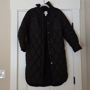 H&M Black Long Quilted Lightweight Jacket Size XS